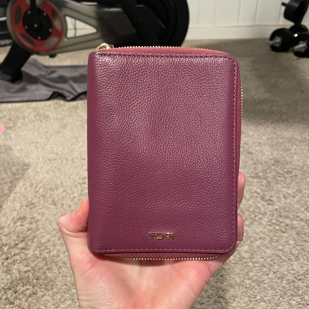 Tumi Plum Leather Zip Wallet